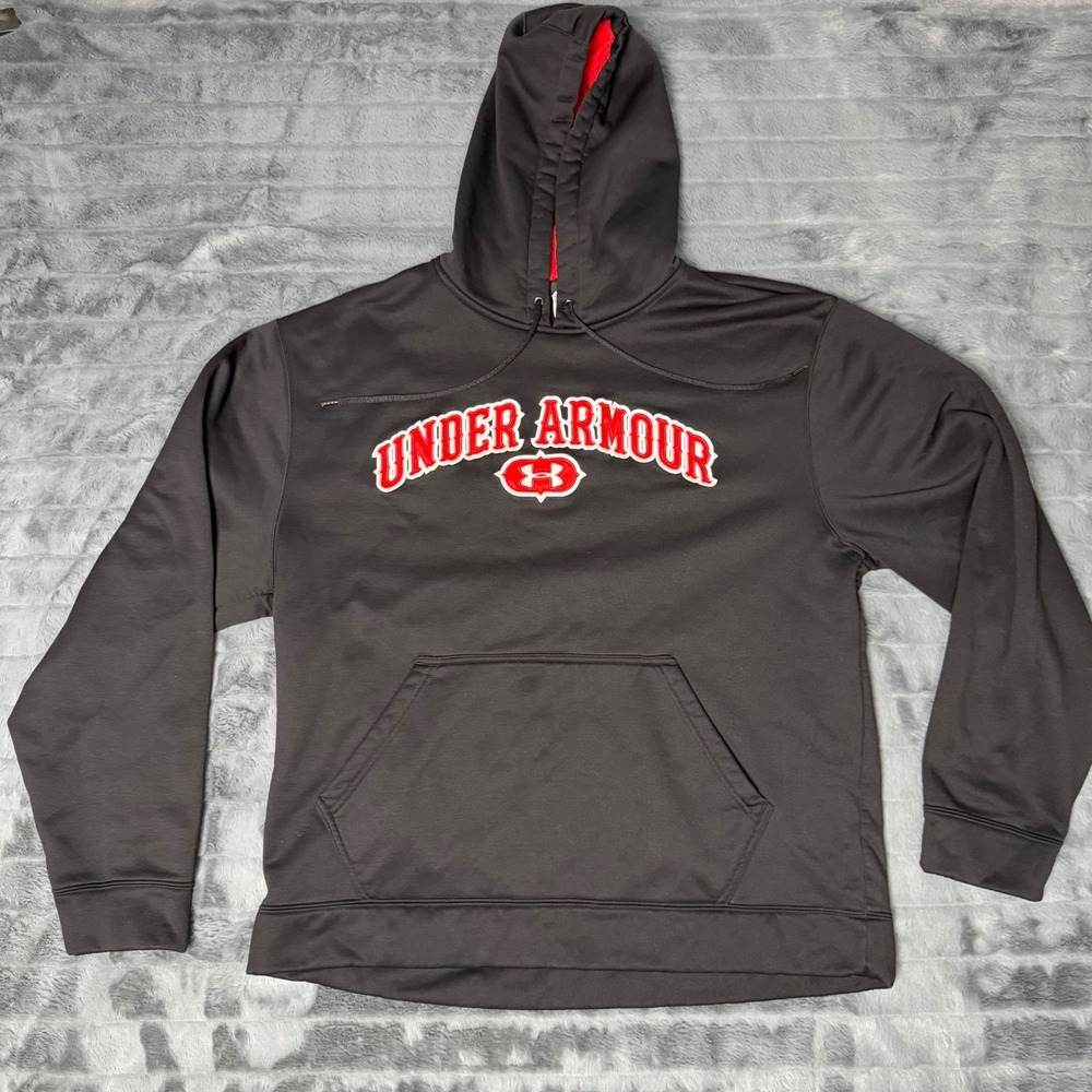 Under Armour Mens Storm Hoodie Black Red Logo Pullover Sweatshirt Large 6430